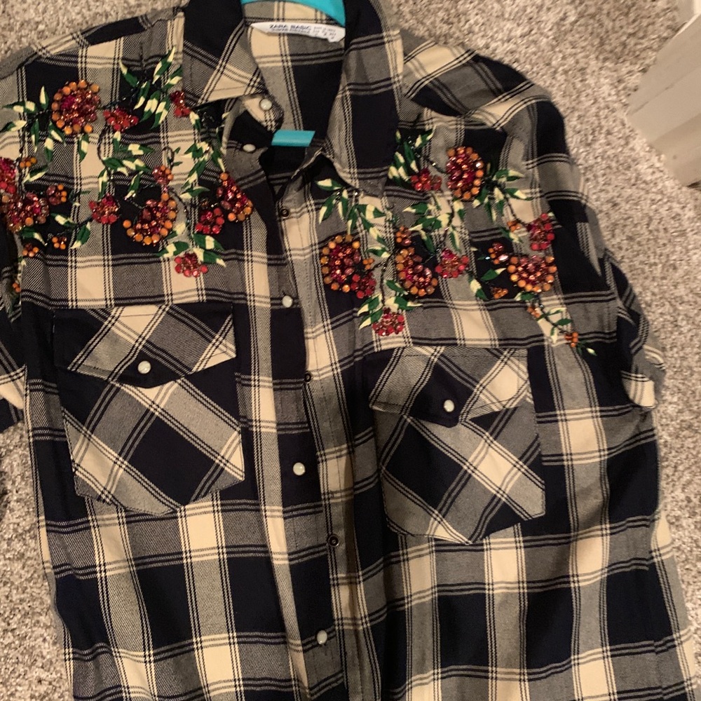 Jeweled Zara flannel top